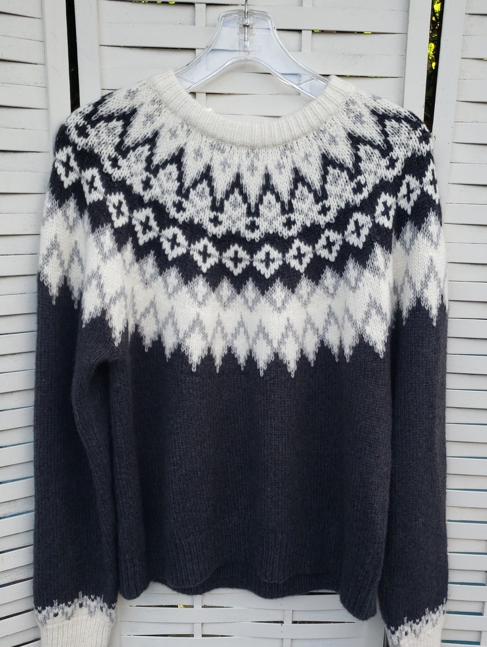 Marine Layers Classic Fair Isle Crewneck Sweater - Charcoal & Cream L